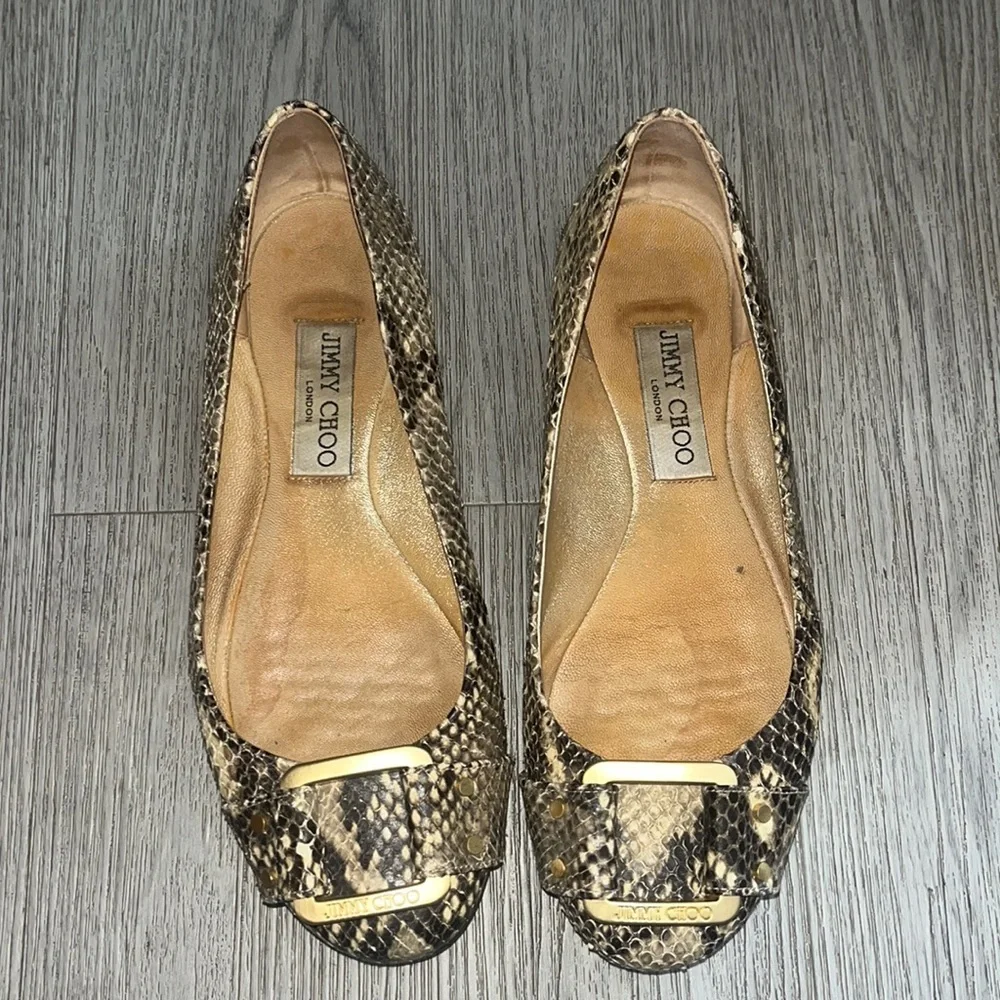 Jimmy Choo Snake Embossed Morse Ballet Flats